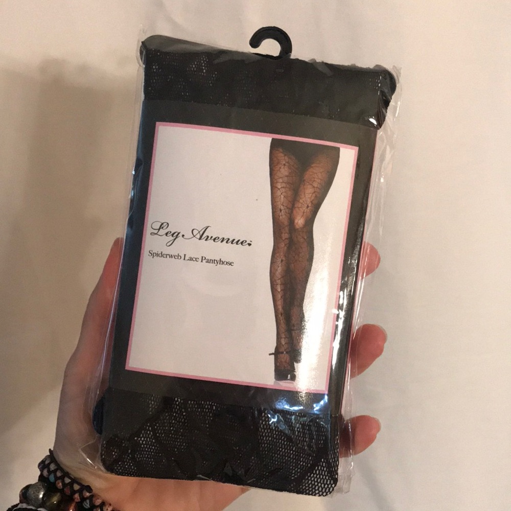 Leg Avenue spiderweb lace pantyhose. Black. One size fits 90-160 lbs. New.